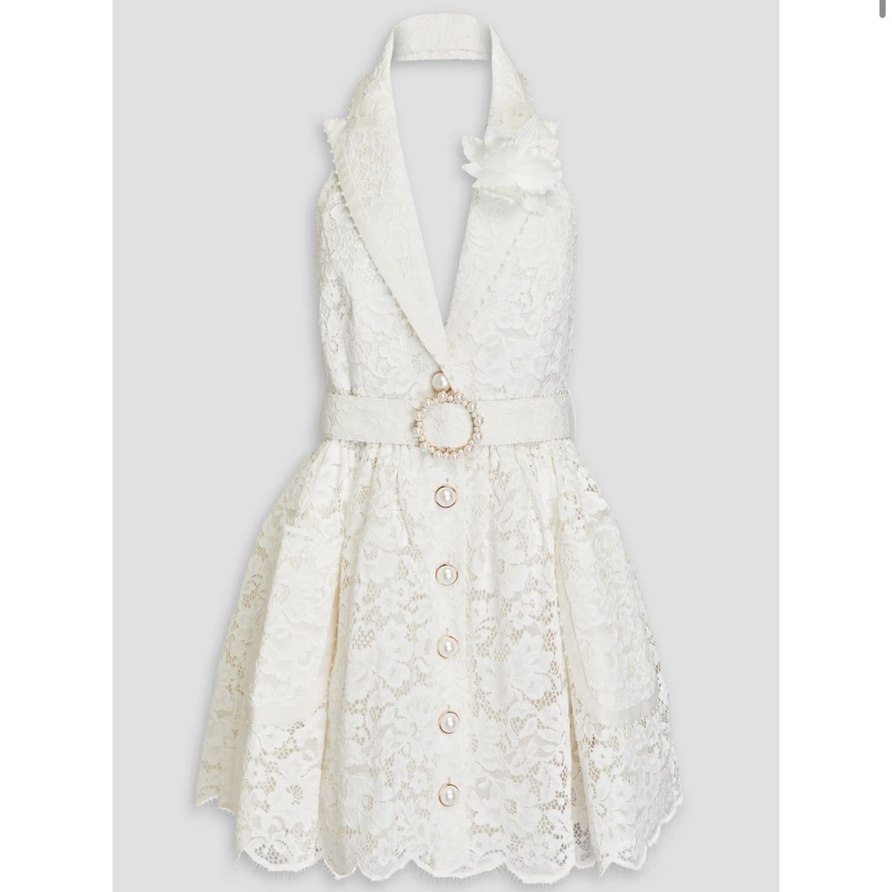 ZIMMERMANN Embellished corded lace halterneck mini dress